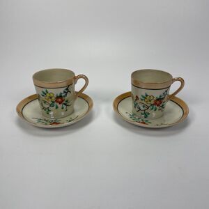 Set of Two Antique Occupied Japan Mini Tea Cup and Saucers
